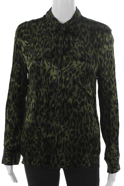 Zara Women Basic Collared Viscose Animal Print Button Long Sleeve Blouse Size S