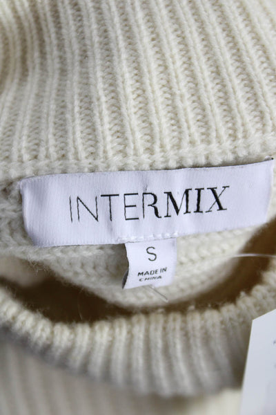 Intermix Womens Pullover Sweater Ivory Wool Mock Neck Long Sleeve Size S