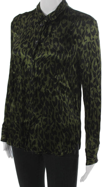 Zara Women Basic Collared Viscose Animal Print Button Long Sleeve Blouse Size S