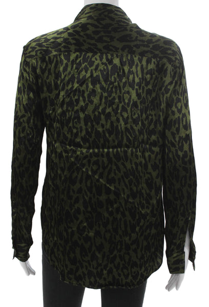Zara Women Basic Collared Viscose Animal Print Button Long Sleeve Blouse Size S