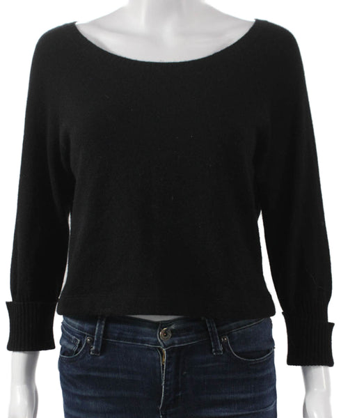 Magaschoni Women Cashmere Boat Neck Pullover Black Long Sleeve Size M