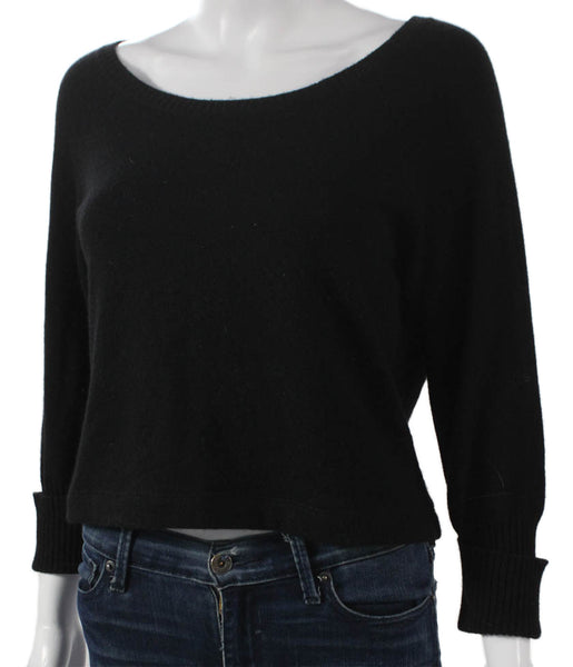 Magaschoni Women Cashmere Boat Neck Pullover Black Long Sleeve Size M