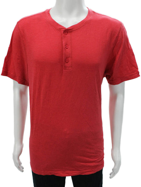Rhone Mens Short Sleeves Henley Shirt Red Cotton Size Extra Large