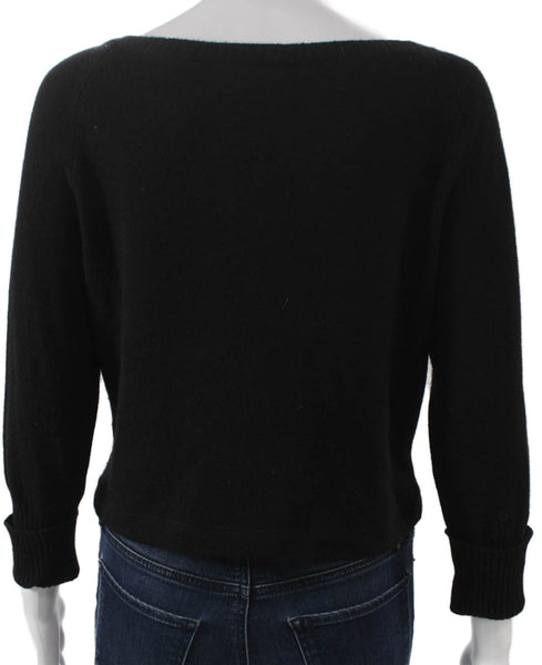 Magaschoni Women Cashmere Boat Neck Pullover Black Long Sleeve Size M