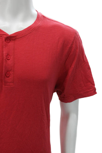 Rhone Mens Short Sleeves Henley Shirt Red Cotton Size Extra Large