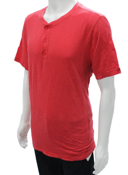 Rhone Mens Short Sleeves Henley Shirt Red Cotton Size Extra Large