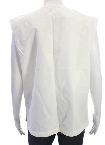 Kal Rieman Womens Sleeveless V-Neck Cotton Button Basic Blouse White Size M