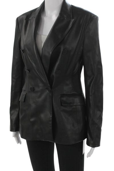 Zara Women Basic Jacket Black Polyurethane Long Sleeve Button Size M