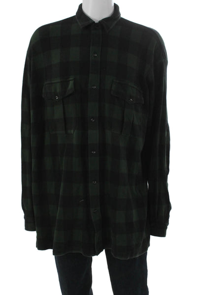 Polo Ralph Lauren Mens Button Front Collared Gingham Shirt Green Black Size XL