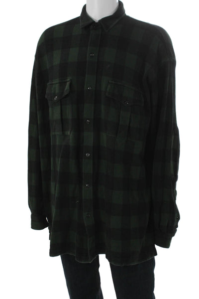 Polo Ralph Lauren Mens Button Front Collared Gingham Shirt Green Black Size XL