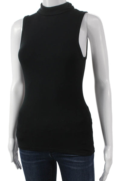 Babaton Womens Basic Black Mock Neck Sleeveless Viscose Tank Size XS