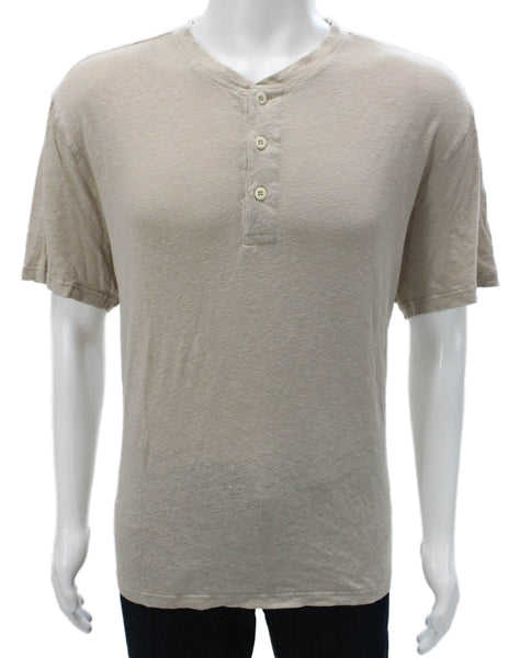 Faherty Mens Linen Short Sleeves Henley Shirt Beige Size Extra Extra Large
