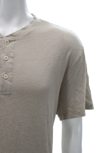 Faherty Mens Linen Short Sleeves Henley Shirt Beige Size Extra Extra Large