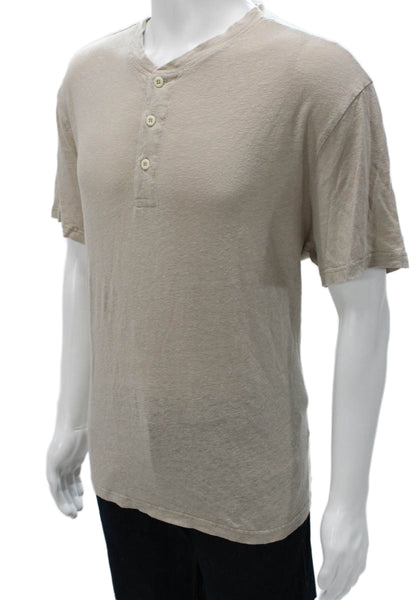 Faherty Mens Linen Short Sleeves Henley Shirt Beige Size Extra Extra Large