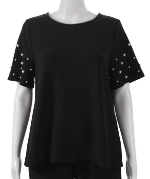 JOH Womens Pearl Detail Short Sleeves Blouse Pant Set Black Size Small