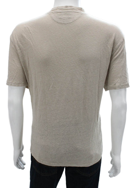 Faherty Mens Linen Short Sleeves Henley Shirt Beige Size Extra Extra Large