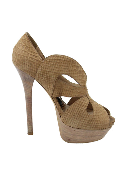 Fendi Womens Snakeskin Print Platform Sandal Heels Brown Size 37 7