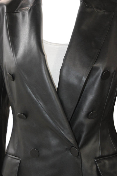 Zara Women Basic Jacket Black Polyurethane Long Sleeve Button Size M