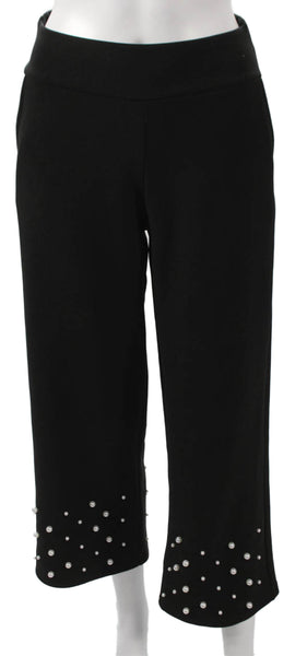 JOH Womens Pearl Detail Short Sleeves Blouse Pant Set Black Size Small