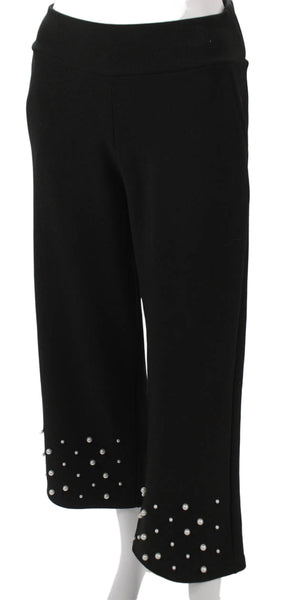 JOH Womens Pearl Detail Short Sleeves Blouse Pant Set Black Size Small