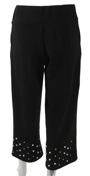 JOH Womens Pearl Detail Short Sleeves Blouse Pant Set Black Size Small