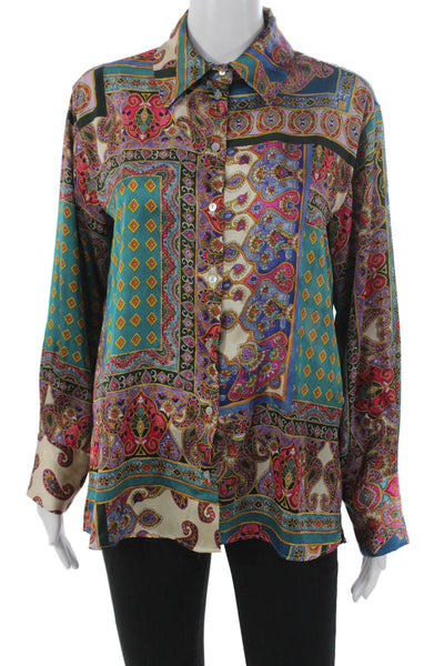 Zara Womens Collared Paisley Button Shirt Polyester Long Sleeve Size S
