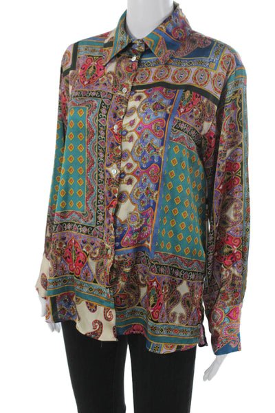 Zara Womens Collared Paisley Button Shirt Polyester Long Sleeve Size S
