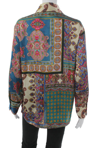 Zara Womens Collared Paisley Button Shirt Polyester Long Sleeve Size S