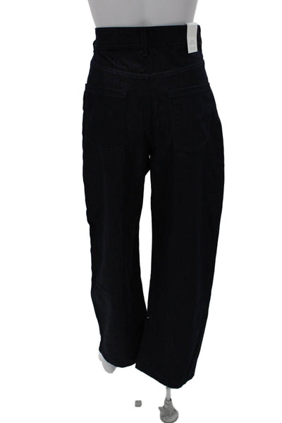 Zara Womens Wide-Leg High Rise Cotton Pants Blue Size 4