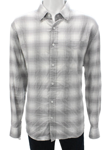 Faherty Brand Mens Plaid Button Down Shirt Grey White Size Extra Extra Large