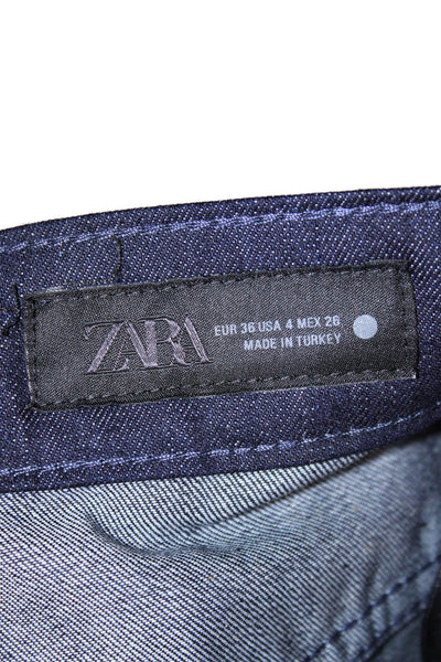 Zara Womens Wide-Leg High Rise Cotton Pants Blue Size 4