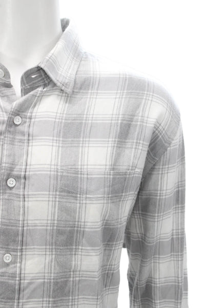 Faherty Brand Mens Plaid Button Down Shirt Grey White Size Extra Extra Large