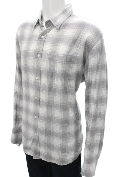 Faherty Brand Mens Plaid Button Down Shirt Grey White Size Extra Extra Large
