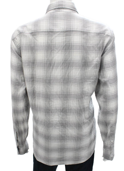 Faherty Brand Mens Plaid Button Down Shirt Grey White Size Extra Extra Large