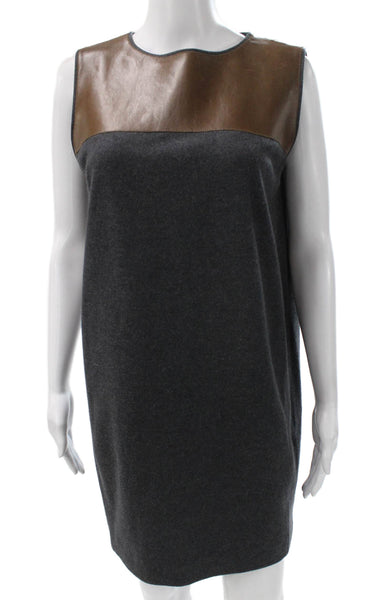 Brunello Cucinelli Women Leather Colorblock Shift Dress Sleeveless Size M