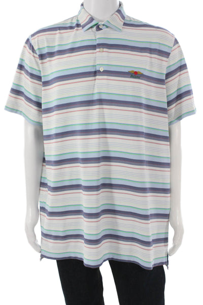 Johnnie-o Women Multicolor Striped Collared Short Sleeve Polo Shirt Size XL