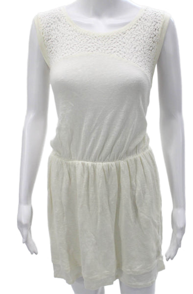 Maje Womens Tank Dress White Linen Sleeveless Round Neck Pullover Short Size 3