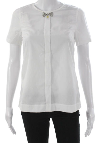 J Crew Women White Cotton Basic Blouse Short Sleeve Round Neck Button Size 0
