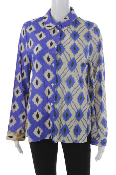 Zara Womens Blouse Multicolor Collared Cotton Geometric Long Sleeve Size M