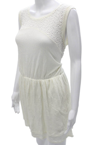 Maje Womens Tank Dress White Linen Sleeveless Round Neck Pullover Short Size 3