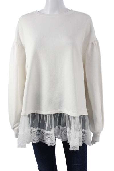 Anthropologie Womens Tunic Sweatshirt White Cotton Long Sleeve Size 2XS