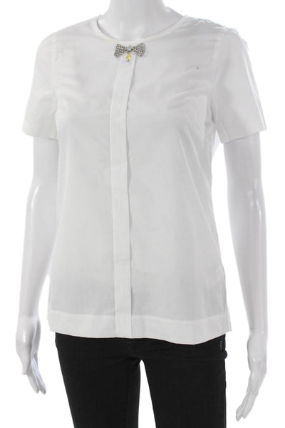 J Crew Women White Cotton Basic Blouse Short Sleeve Round Neck Button Size 0