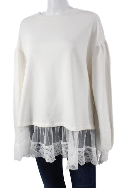 Anthropologie Womens Tunic Sweatshirt White Cotton Long Sleeve Size 2XS