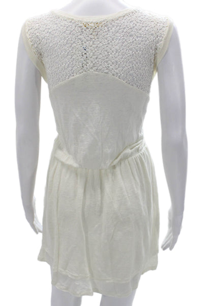 Maje Womens Tank Dress White Linen Sleeveless Round Neck Pullover Short Size 3