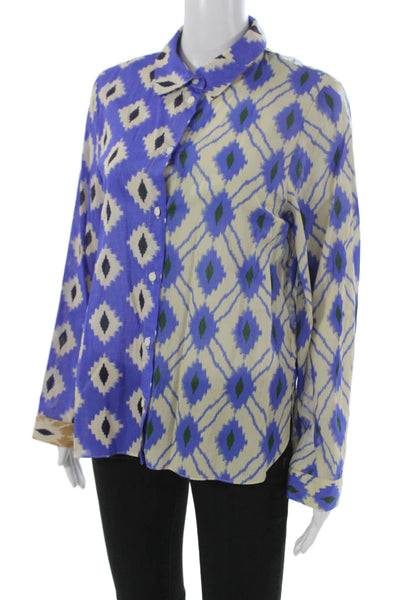 Zara Womens Blouse Multicolor Collared Cotton Geometric Long Sleeve Size M