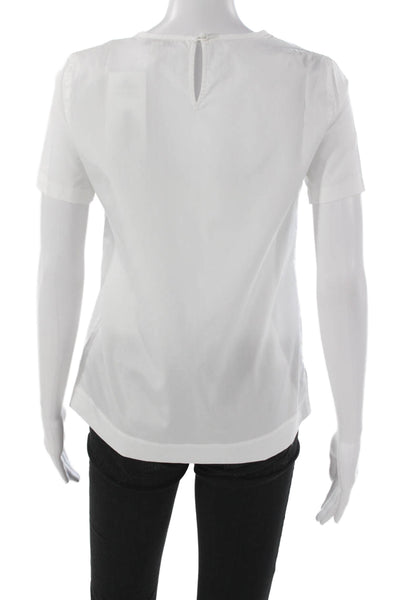 J Crew Women White Cotton Basic Blouse Short Sleeve Round Neck Button Size 0