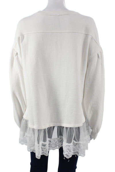 Anthropologie Womens Tunic Sweatshirt White Cotton Long Sleeve Size 2XS