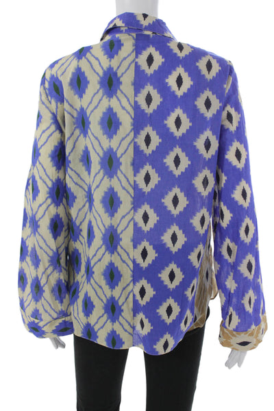 Zara Womens Blouse Multicolor Collared Cotton Geometric Long Sleeve Size M
