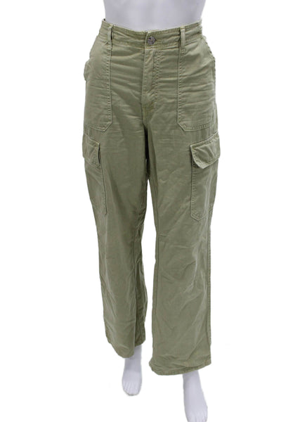 Zara Women Cargo Pants Green Cotton Button Closure Size 4