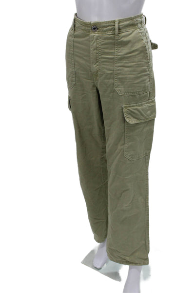 Zara Women Cargo Pants Green Cotton Button Closure Size 4